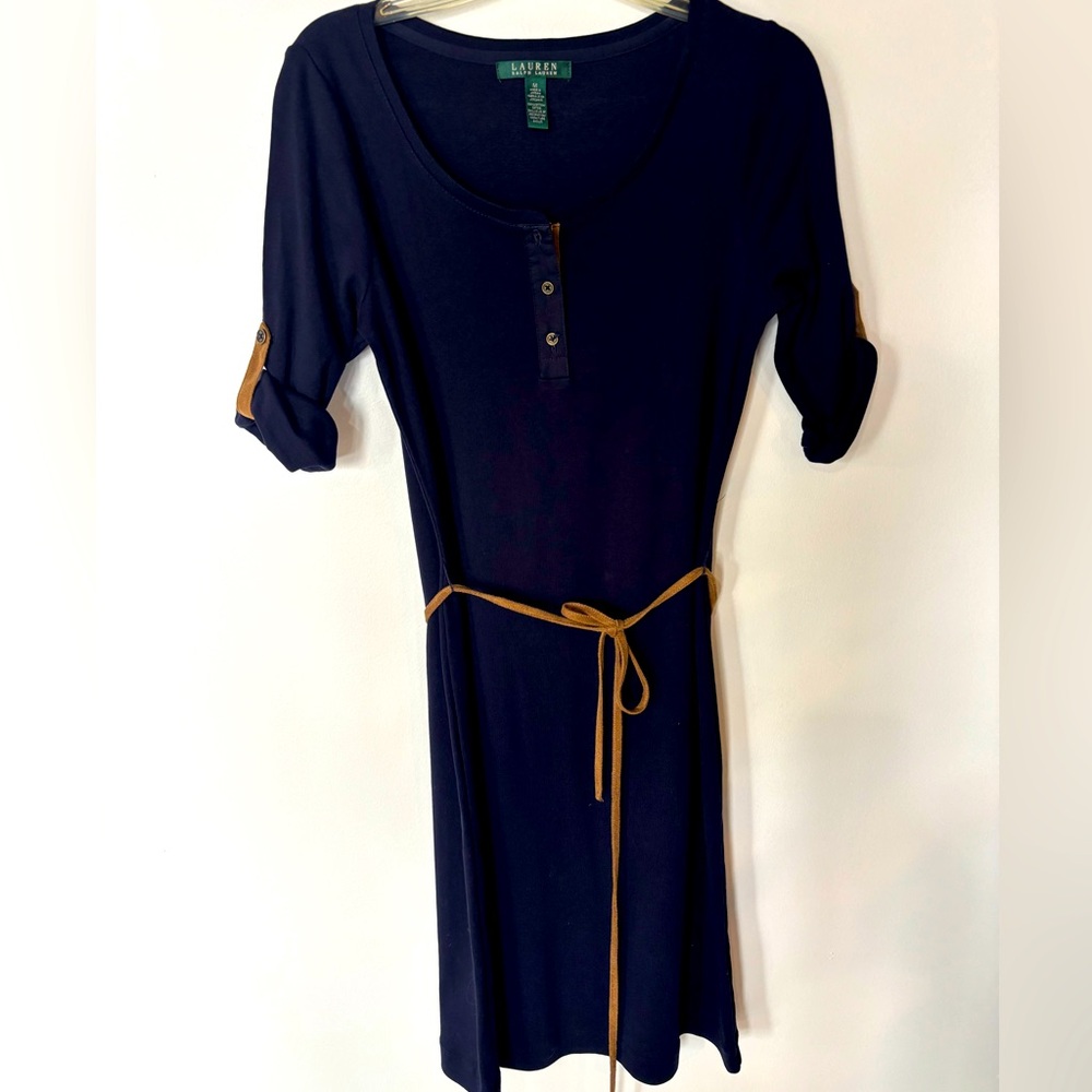 Ralph Lauren Henley  style navy cotton dress size medium